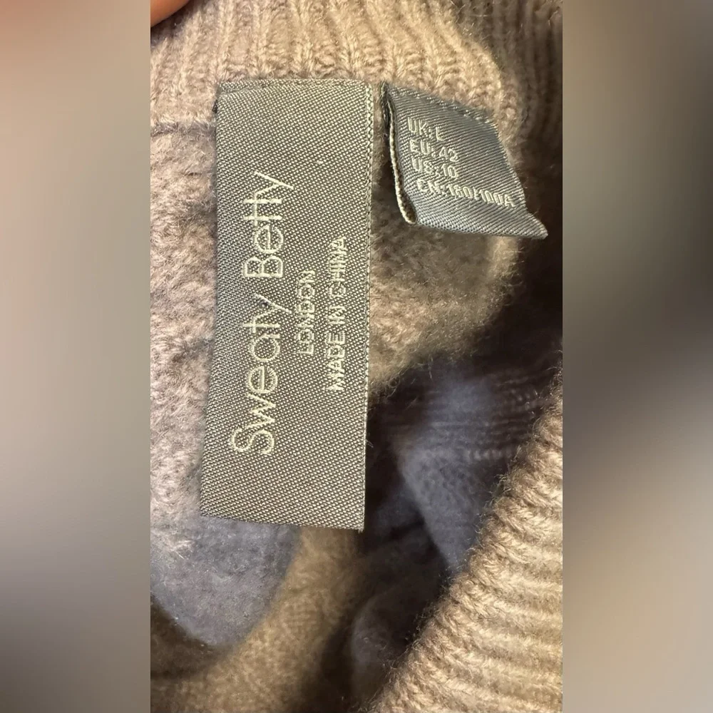 Sweaty Betty Women's Cable Cashmere Wool Blend Sweater Size Large Lavender Gray